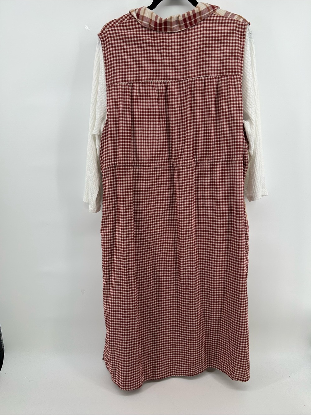 Cato Red & Cream Plaid Long Cotton Vest with Apples Top Women's Size 22/24 - Picture 10 of 11